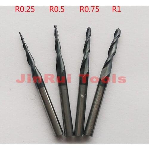4pcs/lot R0.25/R0.5/R0.75/R1.0 3.175mm 1/8"shank HRC55 solid carbide Taper Ball Nose EndMill milling cutter wood Engraving tools