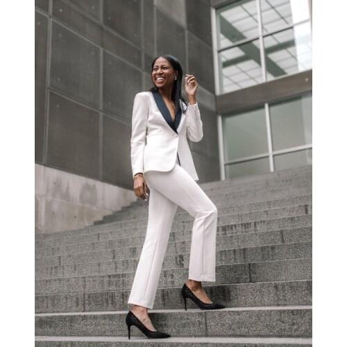 White Shawl Lapel Pant Suits for Women Plus Size Custom Made Ladies Pantsuit Blazer+Pants for Work Pantsuit for Wedding Party