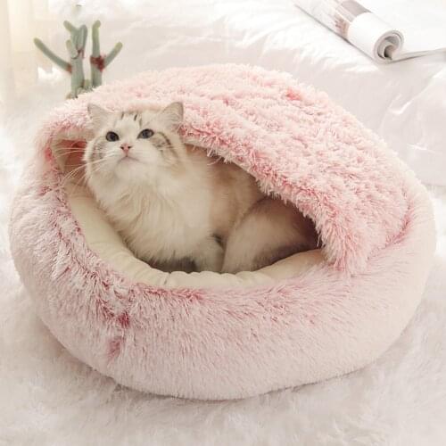 Cat Bed Round Soft Long Plush Cat Bed Cushion Sleeping Sofa Winter Warm Mat Basket For Small Dogs Cats Nest Pet Supplies