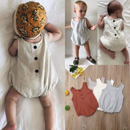 Infant Baby Girl Boy Summer Cute Casual Bodysuits Solid Striped Sleeveless Jumpsuits Clothes