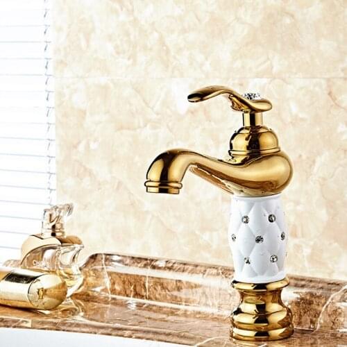 Brushed Gold Brass Single Handle Bathroom Faucet Ceramic Bathroom Faucet for Sink 1 Hole Bathtub Faucet Bathroom Accessories