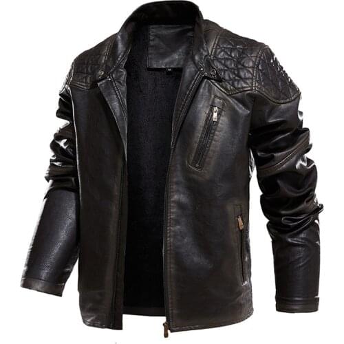 Mens Winter Fleece PU Leather Jacket Fashion Motorcycle Faux Leather Jackets Cool Zipper Pockets Leather Retro Streetwear Coats