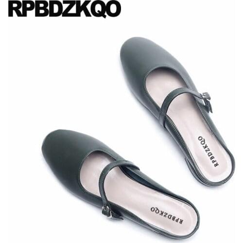Retro Ladies Beautiful Flats Shoes Women Slippers 2021 Mori Girl Green Round Toe Mary Jane Mules Slip On Genuine Leather China
