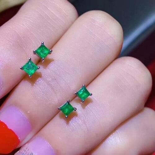 Natural Columbia Emerald Earrings Flower shape for Women Green Gemstones Eardrops Top Quality fine Jewelry 3*3mm S925 Party