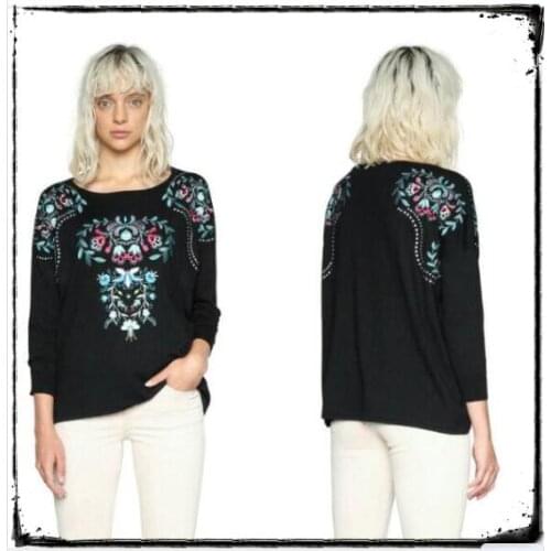 Spanish Desigual womens new heavy industry exquisite embroidery spring and autumn knitwear womens sweater loose and casual
