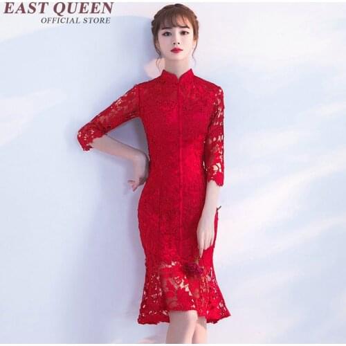 New arrival chinese dress qipao sleeveless oriental style dresses elegant red white lace dress 2018 S-3XL NN0739 CQ