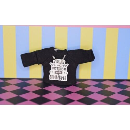 OB11 doll dress size Fashion trend round neck off-the-shoulder versatile monogram T-shirt classic black and white