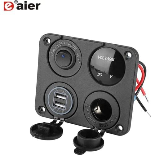 ON/OFF Toggle Switch Panel Dual USB Charger Socket Power Outlet Cigarette Lighter Socket Voltmeter for Car Boat Marine RV Truck