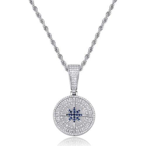 Hip Hop Compass Pendant Iced Out Cubic Zirconia Pendant With Tennis Chain Hip Hop Fashion Jewelry Gift For Men Women