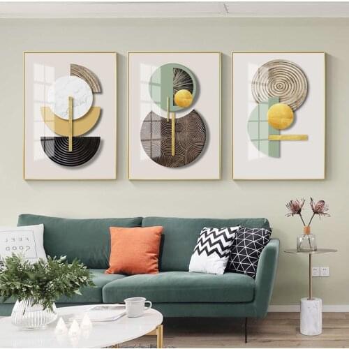 Simple modern abstract geometry round growth rings gold foil marbling porch murals poster print canvas wall decorative picture
