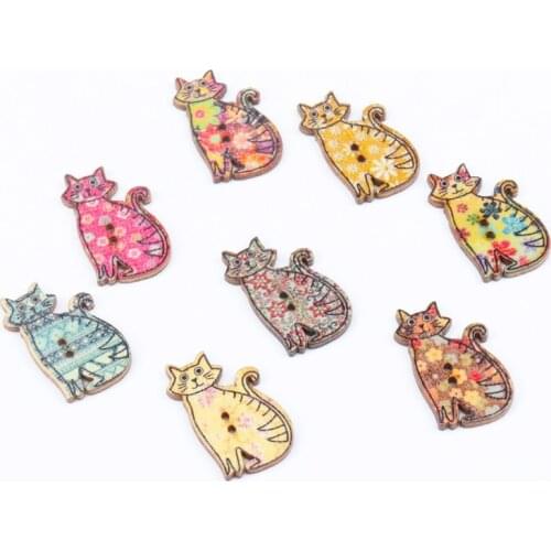 Mix Cat Pattern Wooden Buttons Handmade Accessories Sewing Home Decoration Scrapbooking Crafts DIY 30x19mm 20pcs