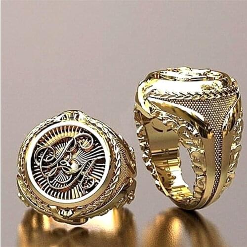 Punkboy Hip Hop Mens Vintage Golden Engraving Pharaoh Symbol Ring Gypsy Egyptian Personality Domineering Ring Party Jewelry