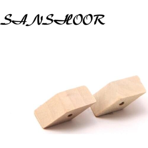 SANSHOOR Raw Unfinished Tilted Wooden Cube Beads Fit Diy Pacifier Clip Handmade Pendant Necklace As Baby Women Gift 30Pcs