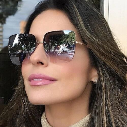 Oversized Square Gradient Sunglasses For Women New Fashion Big Frame Rimless Sun Glasses Female Chic Goggle Eyewear Ins Hot