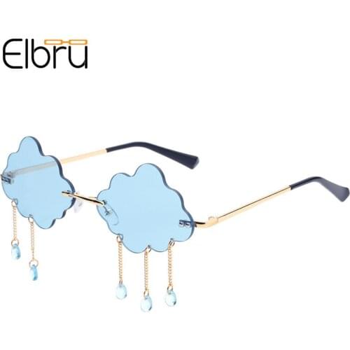 Elbru Retro Wacky Rimless Sunglasses Fashion Female Street Snap Cloud Shaped Sun Glasses Clear Colorful Lens Sungshades Unisex