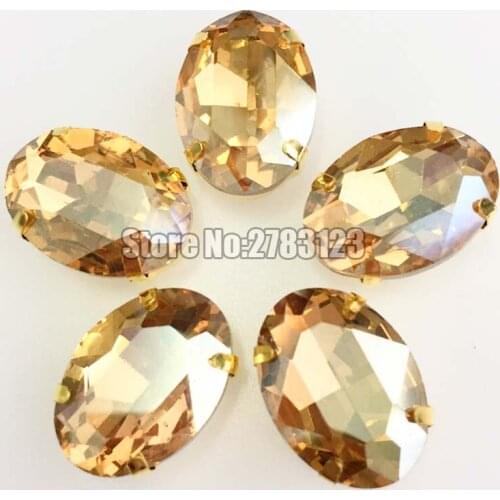 Golden base golden champion oval shape flatback AAA Glass Crystal sew on loose rhinestones 10x14mm 13x18mm 18x25mm