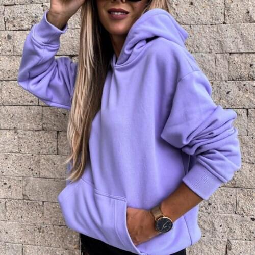 Solid Color Sweatshirt Women Long Sleeve Hoodies Pullover With Pockets Loose Sweatshirt Streetwear Autumn Hoodies For Teen Girls