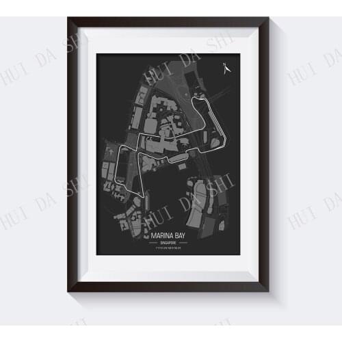 Marina Bay Street Circuit, Singapore Grand Prix. Formula 1 Race Track Poster