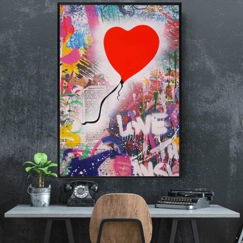 Balloon Love Graffiti Artwork Art Prints Trend Canvas Poster Quote Painting Motivation Wall Pictures for Living Room