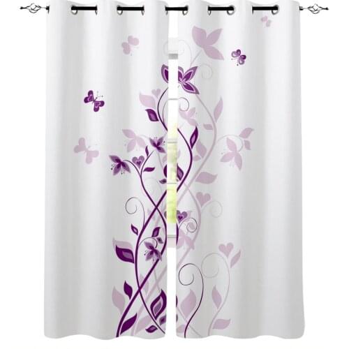Butterfly Flower Cane Vine White Blackout Curtains For Living Room Bedroom Window Treatment Blinds Drapes Kitchen Curtains