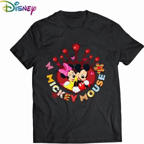 Women clothing couple fashion Disney Mickey mouse cartoon letter printing O-neck short-sleeved cute mouse womens loose T-shirt