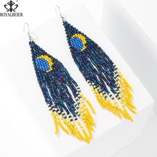 Women Long Tassel Star Moon Drop Earrings Bohemian Bead Woman Dangle Earrings Fashion Jewelry for Female Aretes De Mujer