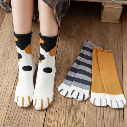2021 New Autumn Winter Cat Paw Cartoon Pattern Series Cotton Ladies Socks Funny Cute Style For Christmas Gift Women Crew Sox