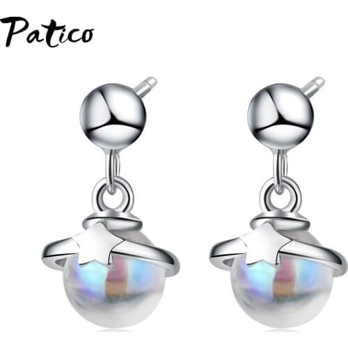 Women 925 Sterling Silver Piercing Stud Earrings Female Korean Fresh Cute Planet Sweet Ear Party Jewelry