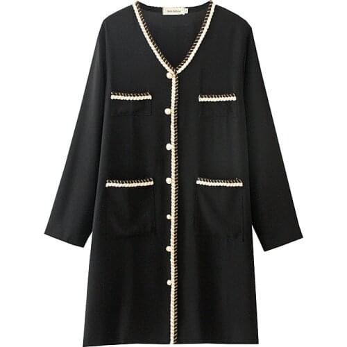 Woman Autumn Dress Lady One-piece Female Long Sleeve Dresses Single-breasted 4 Pocket Oversize Clothing F71 6027