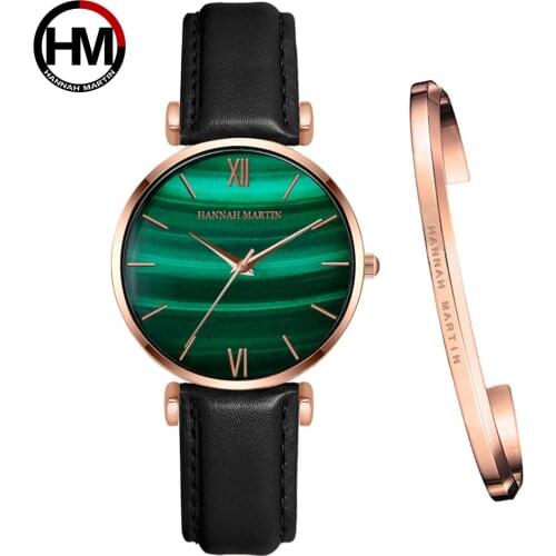 1 Set Bracelet Quartz Waterproof Peacock Green Stone Pattern Fashion Casual Ultra-thin Stainless Steel Strap Women Watches