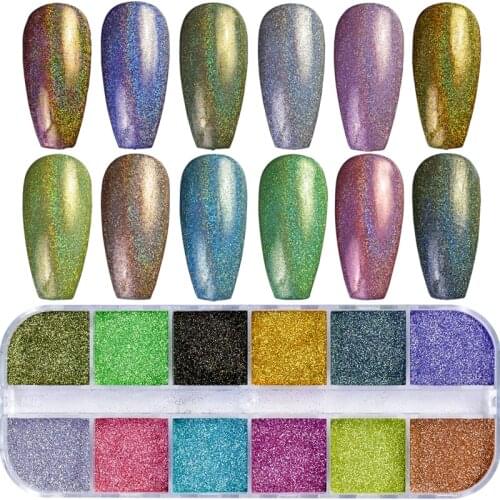1 Set Nail Art Glitter Red Gold Holo Nail Sequins Flake Paillettes Mix Chrome Powder Dust Gel Polish Decor
