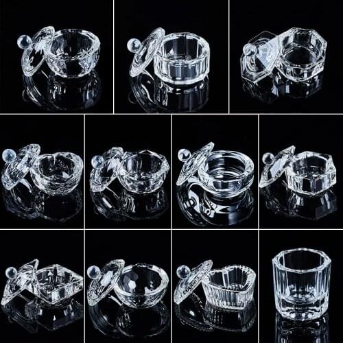 1pcs Nail Art Crystal Glass Dappen Dish Bowl with Cap Nail Art Tool Fluid Glitter Powder Caviar Acrylic Cup Nail Equipment