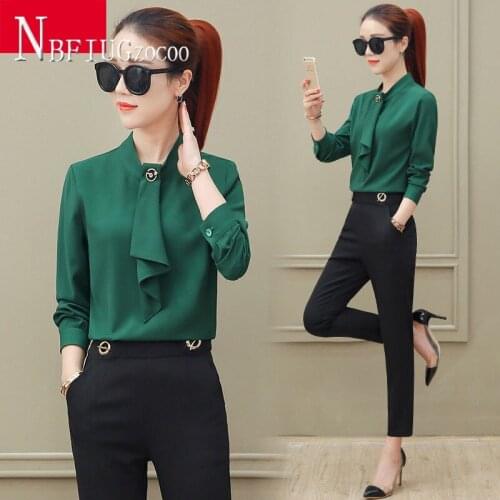 3 Styles Can Choose Women Sets Solid Color Blouse And Pants Female Sets