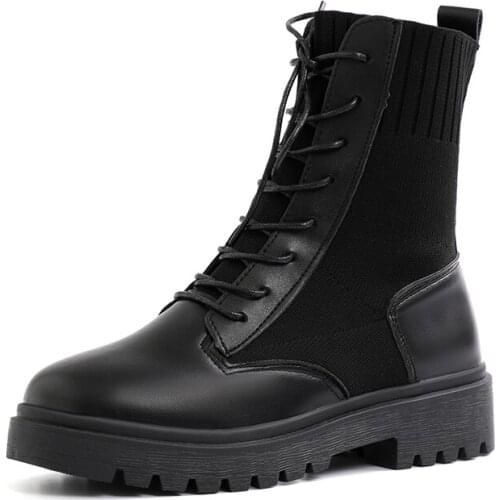 Black Platform Boots Women Boots Winter Faux Leather Boots Lace Up Ankle Boots Motorcycle Thick Heel Platform High Heels