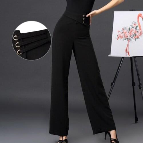 Ballroom Latin Dance Pants High Waist Wide Leg Trousers Women Waltz Flamenco Clothing Standard Dancing Practice Wear DNV12812