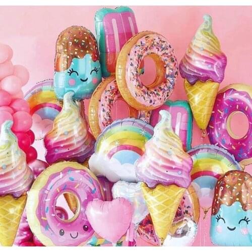 Pink Candy Donut Digital Foil Balloons Ice Cream Helium Balloon Birthday Party Decorations Kids Toy Sweet Baby Shower Globos