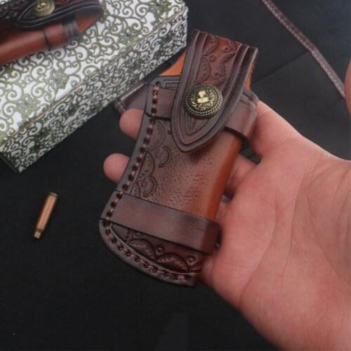 EDC Pouch Cowhide Knife Sheath Handmade Folding Knife Leather Scabbard Portablecover