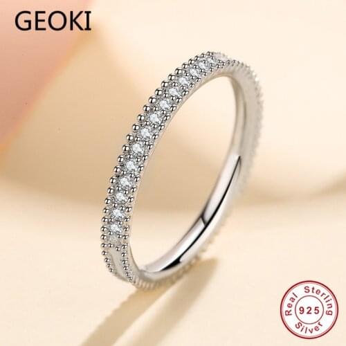 Geoki Passed Diamond Test 0.15 Ct D Color VVS1 Round Moissanite Ring 925 Sterling Silver Minnie Micro Diamond Rings for Women