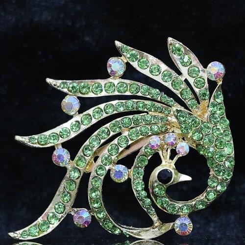 Hot Austrian Colorful Peacock Brooch for Women Crystal Rhinestone Wedding Party Gift Gold-color Pins Animal Jewelry B1221