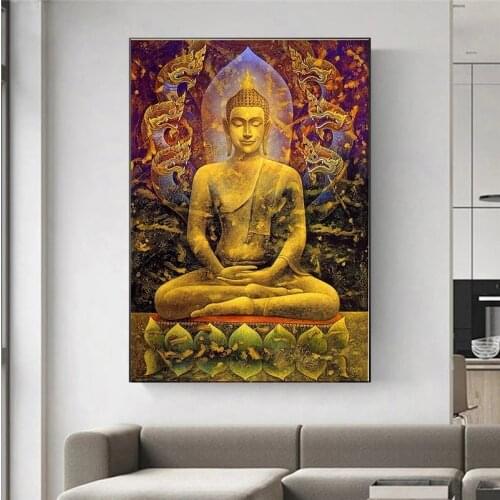Canvas Painting Meditation Buddha Statue Modern Buddhist Decorative Poster Home Decor Wall Art Pictures for Living Room