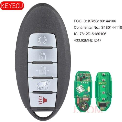 KEYECU Remote Car Key Fob 5 Button 433.92MHz ID47 for Nissan Rogue 2017 2018 FCC ID: KR5S180144106 Cont# S180144110