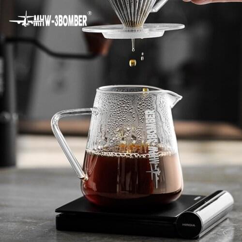 MHW-3BOMBER Glass Sharing Pot 500ml With Handle Coffee Tea Kettle Bariata Tools Dripping Coffee Hand Brewing Coffee