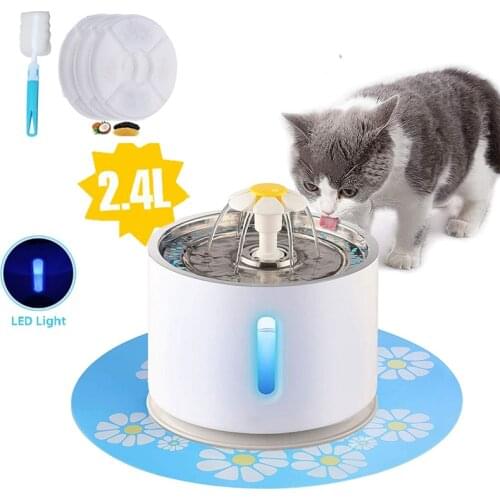 Pet Cat Fountain 2.4L Drinking Window LED Automatic Dog Cat Water Drinking Bowl EU Plug USB Pet Drinking Dispenser with 3 Filter
