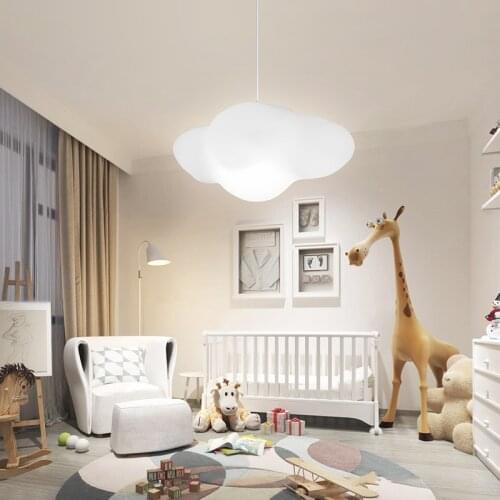 Creative white plastic floating cloud chandelier for childrens room decoration LED remote control dimming hanging lamp WF1027