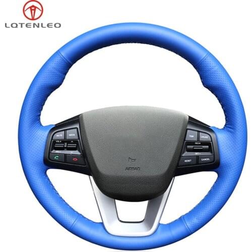 LQTENLEO Blue Artificial Leather Car Steering Wheel Cover For Hyundai ix25 2014-2018 Creta 2016-2018 ix35 2018 Elantra 2017