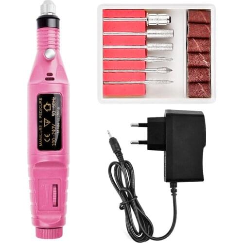 Professional Mini Electric Nail Drill Machine Nail Art Polish Grinding Manicure Tool Remove Dead Skin Machine 6Pcs Nail Drill Bi