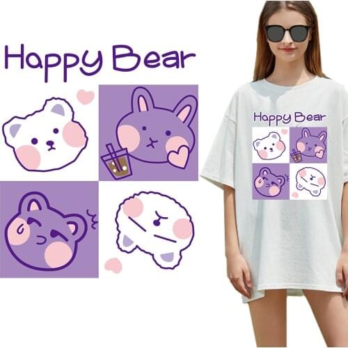 Cute animals Stickers on fabric Patches for clothing DIY Appliques Stickers on Clothes Heat Transfer PVC Patch