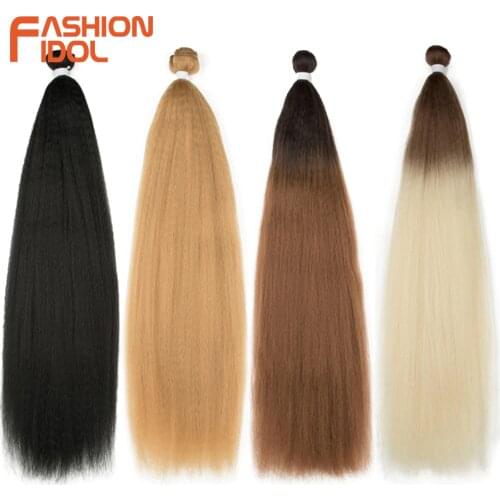FASHION IDOL Afro Kinky Straight Hair Bundles Coarse Yaki Ponytail Hair Extensions Ombre Blonde 32 Inch Hair Weave Free Shipping