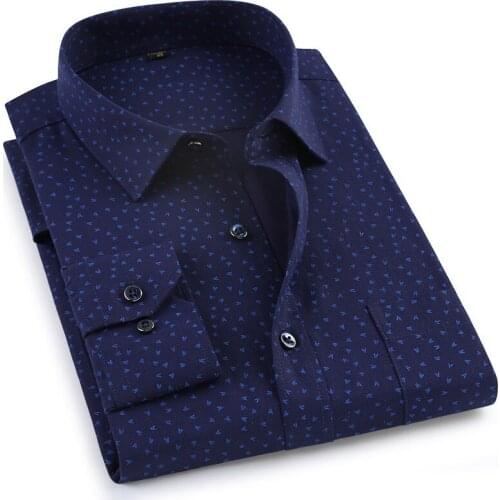 New cotton oxford fabric long sleeve comfortable easy care regular fit print mens smart casual shirts