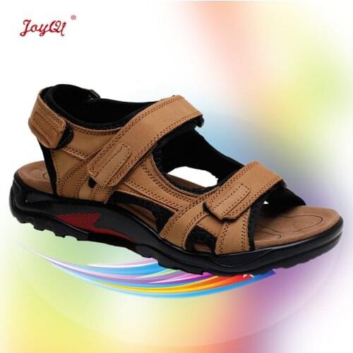 New fashion breathable men sandals genuine leather summer beach shoes men slippers causal shoes plus size 39-48 JOY-006